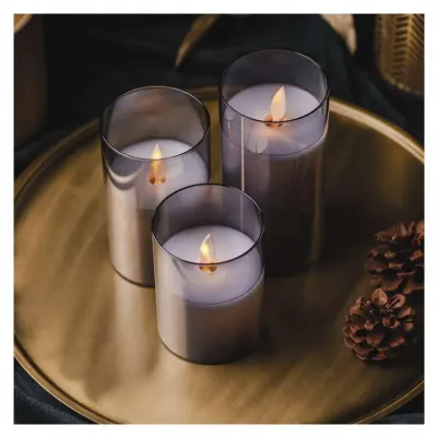 Świece świąteczne woskowe w szkle 100 LED 3 szt 6x AA ciepła biel IP20 timer EMOS (DCCW05)