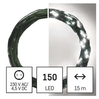 Lampki świąteczne nano łezki 150 LED 15m zimna biel IP44 timer EMOS (D3AC05)