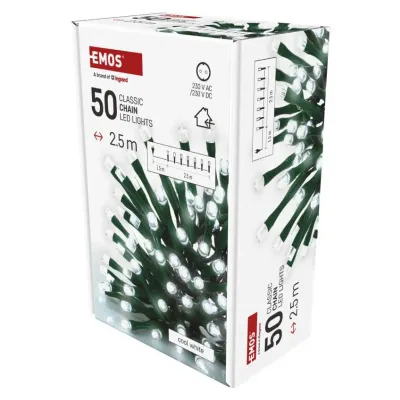 Lampki choinkowe Classic 50 LED 2,5m zimna biel zielony przewód IP20 EMOS (D4GC01)