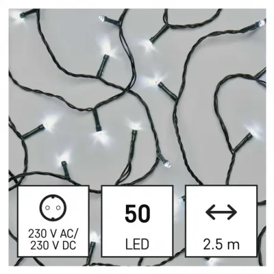 Lampki choinkowe Classic 50 LED 2,5m zimna biel zielony przewód IP20 EMOS (D4GC01)