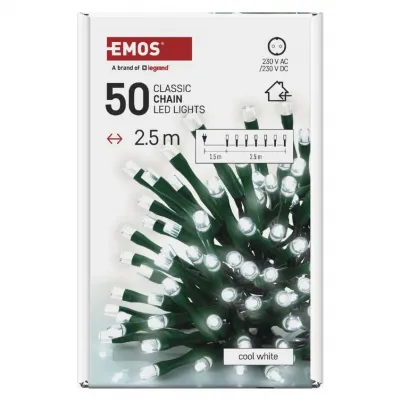 Lampki choinkowe Classic 50 LED 2,5m zimna biel zielony przewód IP20 EMOS (D4GC01)
