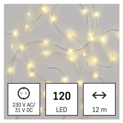 Lampki świąteczne 120LED choinkowe łezki 12m ciepła biel IP44 timer EMOS (D3AW15)
