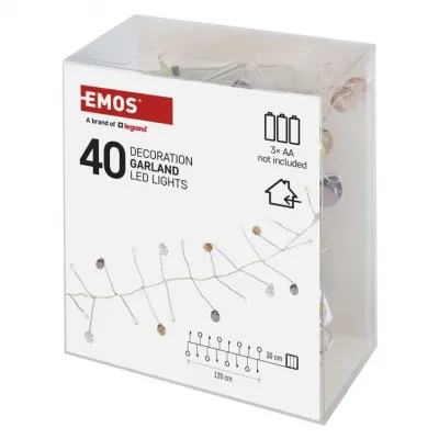 Lampki świąteczne girlanda cyrkonie 40 LED 1,2 m 3x AA ciepła biel IP20 timer EMOS (DCGW16)