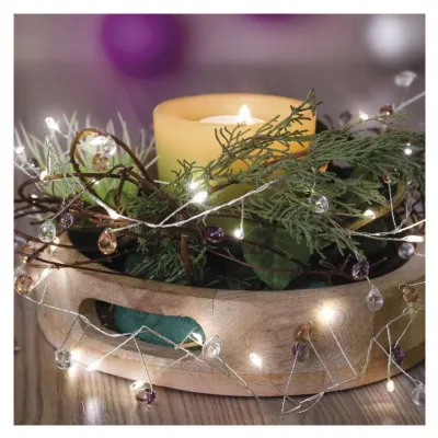 Lampki świąteczne girlanda cyrkonie 40 LED 1,2 m 3x AA ciepła biel IP20 timer EMOS (DCGW16)
