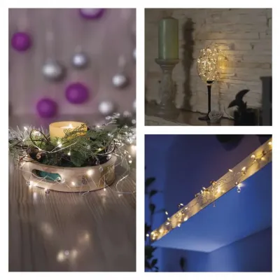 Lampki świąteczne girlanda cyrkonie 40 LED 1,2 m 3x AA ciepła biel IP20 timer EMOS (DCGW16)