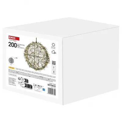 Ozdoba świąteczna kula 200 LED 20 cm ciepła biel IP44 EMOS (DCTW33)