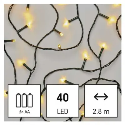 Lampki choinkowe Classic 40 LED 2,8m 3x AA ciepła biel czarny IP44 timer EMOS (D4FW01)