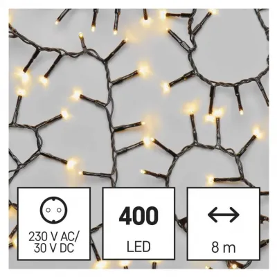 Lampki choinkowe LED Classic Cluster jeżyk 400 LED 8m ciepła biel IP44 timer EMOS (D4BW02)