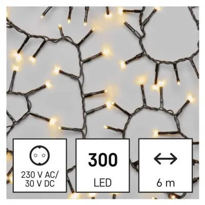 Lampki choinkowe LED Classic Cluster jeżyk 300 LED 6m ciepła biel czarny IP44 timer EMOS (D4BW04)