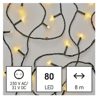 Lampki choinkowe Classic 80 LED 8m ciepła biel zielony przewód IP44 8 programów timer EMOS (D4AW22)