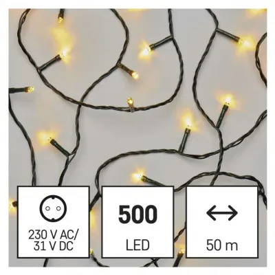 Lampki choinkowe Classic 500 LED 50m ciepła biel zielony przewód IP44 8 programów timer EMOS (D4AW26)