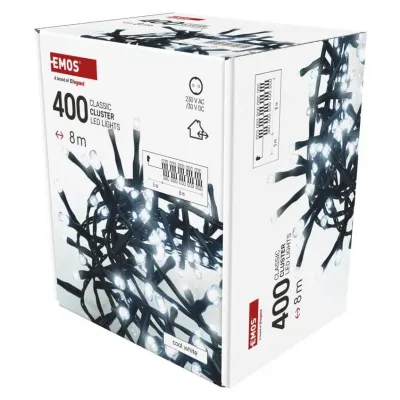 Lampki choinkowe LED Classic jeżyk 400 LED 8m zimna biel IP44 timer EMOS (D4BC02)