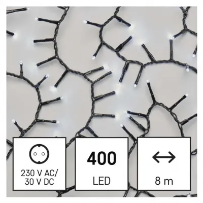 Lampki choinkowe LED Classic jeżyk 400 LED 8m zimna biel IP44 timer EMOS (D4BC02)