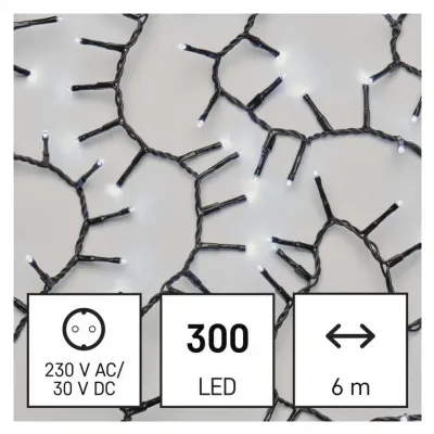 Lampki choinkowe LED Classic jeżyk 300 LED 6m zimna biel czarny IP44 timer EMOS (D4BC04)