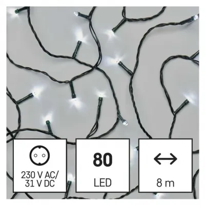 Lampki choinkowe Classic 80 LED 8m zimna biel IP44 8 programów timer EMOS (D4AC22)