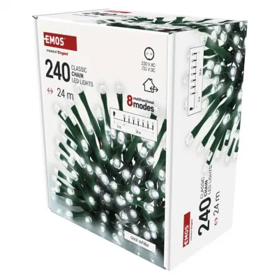 Lampki choinkowe Classic 240 LED 24m zimna biel IP44 8 programów timer EMOS (D4AC25)