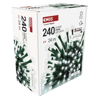 Lampki choinkowe Classic 240 LED 24m zimna biel IP44 8 programów timer EMOS (D4AC25)