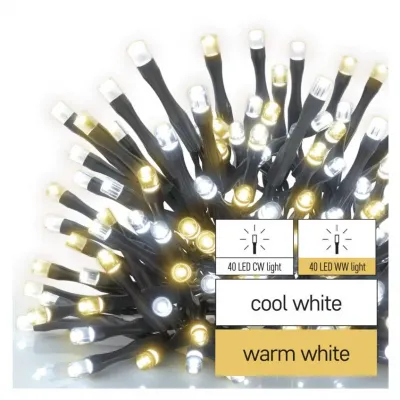 Lampki choinkowe Classic 80 LED 8m ciepła + zimna biel zielony przewód IP44 timer EMOS (D4AN04)