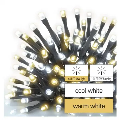Lampki choinkowe Classic 80 LED 8m ciepła biel + zimna biel miga IP44 timer EMOS (D4AN01)