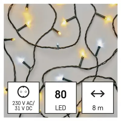 Lampki choinkowe Classic 80 LED 8m ciepła biel + zimna biel miga IP44 timer EMOS (D4AN01)
