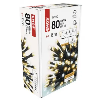 Lampki choinkowe Classic 80 LED 8m ciepła biel + zimna biel miga IP44 timer EMOS (D4AN01)