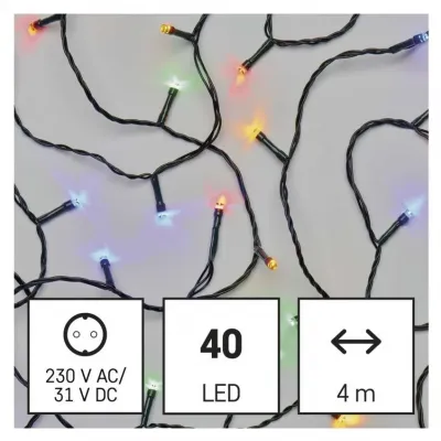 Lampki choinkowe Classic 40 LED 4m multikolor zielony przewód IP44 8 programów timer EMOS (D4AM21)