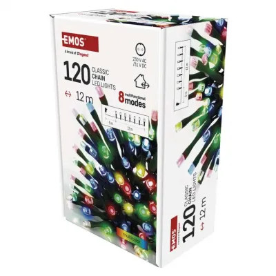 Lampki choinkowe Classic 120 LED 12m multikolor IP44 8 programów timer EMOS (D4AM23)