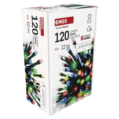 Lampki choinkowe Classic 120 LED 12m multikolor IP44 8 programów timer EMOS (D4AM23)