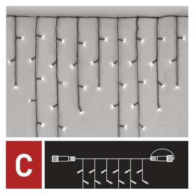 Lampki choinkowe sople łączone Standard 100LED 2,5m zimna biel IP44 timer (D1CC01)