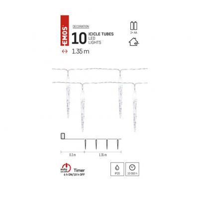 Lampki świąteczne sople 10LED 10 cm 1,35 m zimna biel IP20 timer (DCGC01)