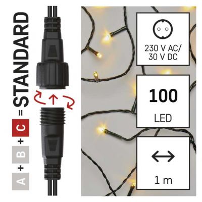 Lampki choinkowe łączone Standard kurtyna 100LED 1x2 m ciepła biel IP44 timer EMOS (D1EW01)