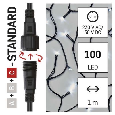 Lampki choinkowe łączone Standard kurtyna 100LED 1x2m zimna biel IP44 timer EMOS (D1EC01)