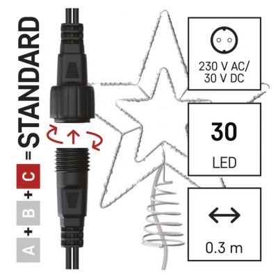 Gwiazda szpic oświetlenie łączone Standard 30 LED 28 cm zimna biel IP44 timer EMOS (D1ZC01)