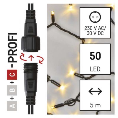 Lampki choinkowe łączone Profi łańcuch 50LED 5m ciepła biel IP44 timer (D2AW01)