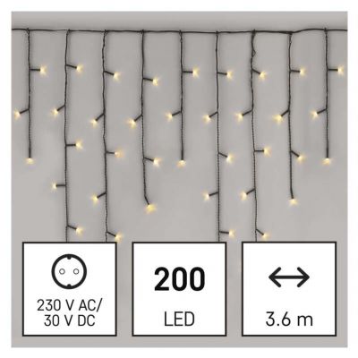 Lampki świąteczne sople 200LED 3,6m ciepła biel IP44 EMOS (D4CW01)