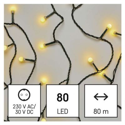 Lampki choinkowe kulki 80 LED 8m ciepła biel IP44 timer EMOS (D5AW02)