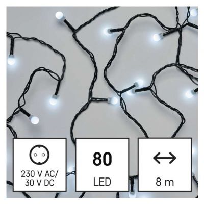 Lampki choinkowe kulki 80 LED 8m zimna biel IP44 timer EMOS (D5AC02)