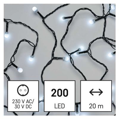 Lampki choinkowe kulki 200LED 20m zimna biel IP44 timer EMOS (D5AC03)