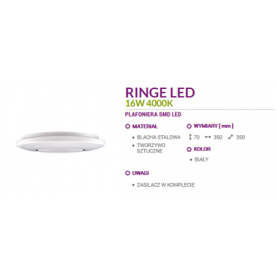 Plafoniera SMD LED RINGE LED 16W 4000K 03282 IDEUS (03282)