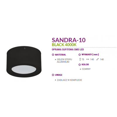 Oprawa sufitowa LED SANDRA-10 CZARNA  4000K 03524 IDEUS (03524)