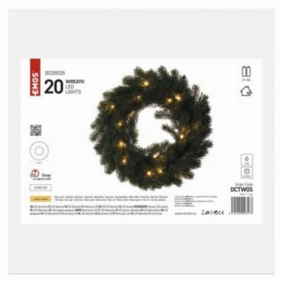 Świąteczny wianek 20LED 40 cm ciepła biel IP20 timer (DCTW05)