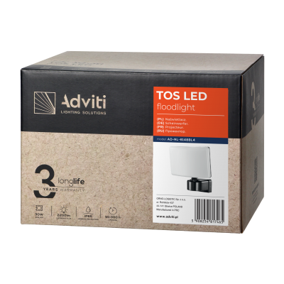 TOS LED 30W naświetlacz ogrodowy LED, 2200lm, IP65, 4000K, PC, czarny AD-NL-6148BL4 ORNO (AD-NL-6148BL4)