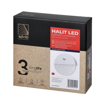 HALIT LED 10W, oprawa ogrodowa z czujnikiem ruchu 140st, 600lm, IP65, 4000K, IK10, biała AD-OP-6116WLPMR4 ORNO (AD-OP-6116WLPMR4)