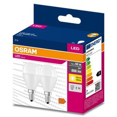 Żarówka LED /2szt./ Kulka E14 6,5W=60W 806lm 3000K ciepła biel OSRAM (4058075627208)