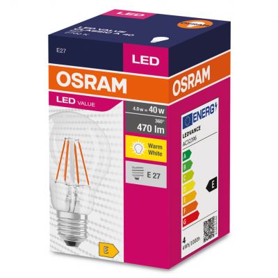 Żarówka LED E27 4W/827 E27 VALUE CL A FIL 40 non-dim 4W/827 4058075439856 LEDVANCE (4058075439856)