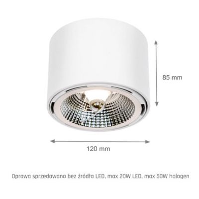 Oprawa natynkowa CHLOE AR111 GU10 250V IP20 120x85mm biały okrągła nieruchoma  SLIP005010 Spectrum Led (SLIP005010)