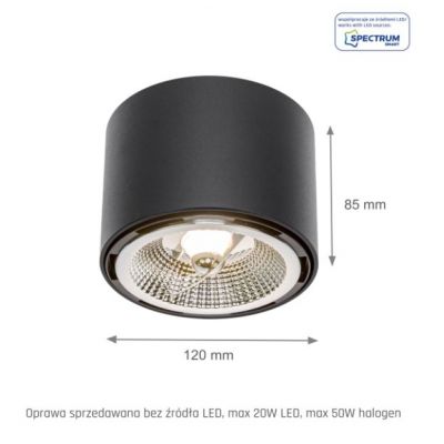 Oprawa natynkowa CHLOE AR111 GU10 250V IP20 120x85mm czarny okrągła nieruchoma  SLIP005011 Spectrum Led (SLIP005011)