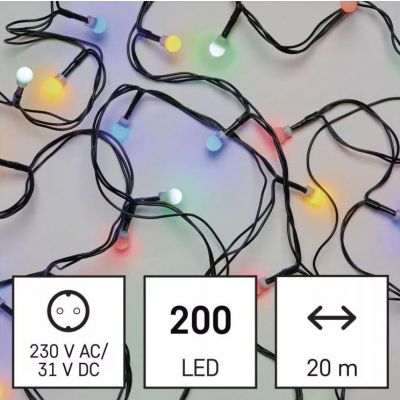Lampki choinkowe 200 LED cherry 20m multikolor zielony przewód 8 programów IP44 (D5AM06)