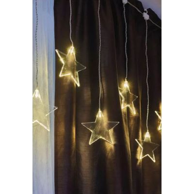 Lampki choinkowe sople gwiazdki 8LED 45x84cm ciepła biel IP44 timer (DCGW02)