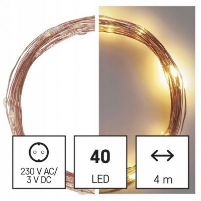 Lampki świąteczne 40 LED nano łezki 4m ciepła biel miedziany przewód timer (D3AW01)